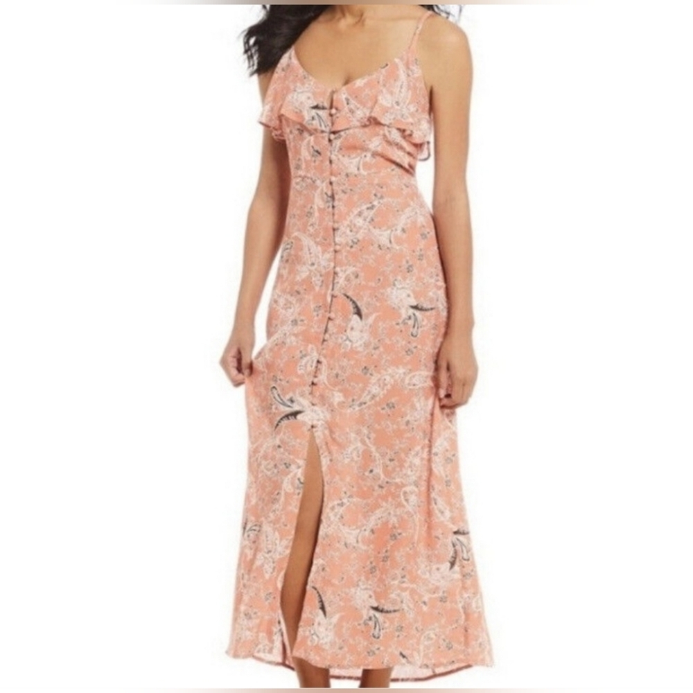 Sanctuary Isabella Maxi Dress | Size M | Peach Pink Floral Paisley Button-Front - Picture 3 of 13
